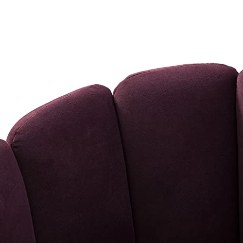 HULALA HOME Velvet Dining Chair Modern Living Room Chair with Shell Back and Golden Metal Legs, Comfy Upholstered Cute Accent Chair for Living Room Bedroom Makeup Room Vanity, Purple