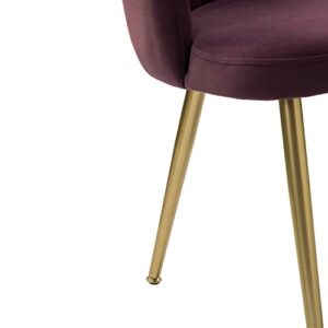 HULALA HOME Velvet Dining Chair Modern Living Room Chair with Shell Back and Golden Metal Legs, Comfy Upholstered Cute Accent Chair for Living Room Bedroom Makeup Room Vanity, Purple