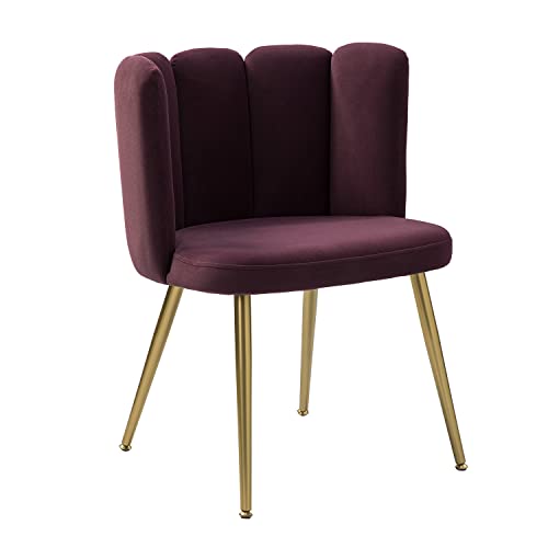 HULALA HOME Velvet Dining Chair Modern Living Room Chair with Shell Back and Golden Metal Legs, Comfy Upholstered Cute Accent Chair for Living Room Bedroom Makeup Room Vanity, Purple