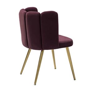 HULALA HOME Velvet Dining Chair Modern Living Room Chair with Shell Back and Golden Metal Legs, Comfy Upholstered Cute Accent Chair for Living Room Bedroom Makeup Room Vanity, Purple