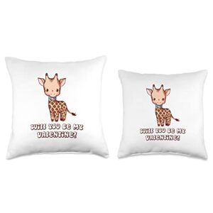 Will you be my Valentine, Giraffe Valentines Day Will Valentines Day, Cute Small Giraffe Throw Pillow, 18x18, Multicolor