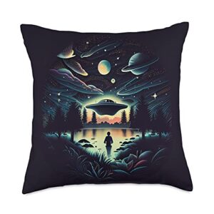 ufo merch ufo abduction galaxy space throw pillow, 18x18, multicolor