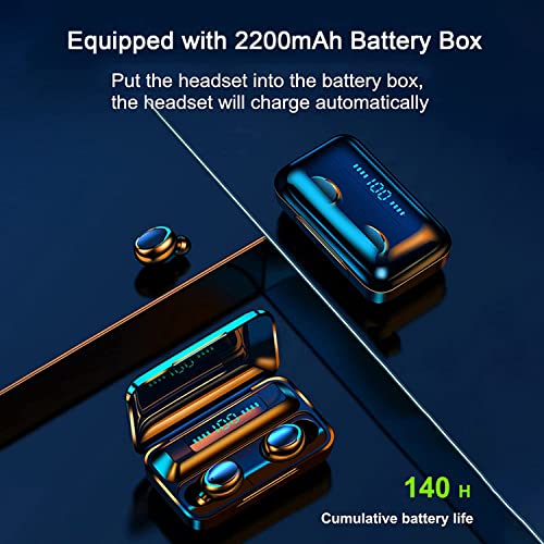 New Wireless Earbuds Bluetooth 5.0 Headset, IPX7 Waterproof, LED Battery Display auriculares,140 Hours Play time with Charging Box, 3D Stereo Audio Full Touch Screen Headset with Microphone