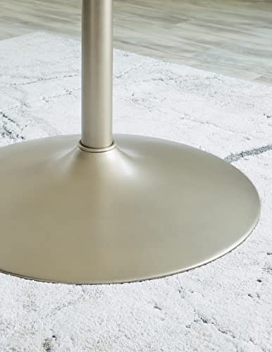 Signature Design by Ashley Barchoni Contemporary Round 39.5" Dining Room Table with A Marble Print Glass Top, White & Goldtone Finish