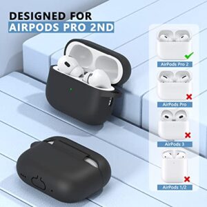 GOKIMAE for AirPods Pro 2nd Generation Case (2022) with Replacement Silicone Eartips (XS,S,M,L) and AirPod Cleaner kit, Soft Silicone AirPods Pro 2 Case Cover with Keychain and Lanyard (Black)
