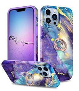 rancase compatible with iphone 13 pro max case with ring stand [360°rotatable ring holder] durable marble shockproof kickstand tpu slim bumper girls case for iphone 13 pro max 6.7 inch,purple