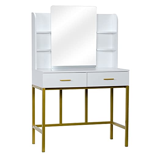 WYKDD Dresser with Stool Set with Frame 2 Drawers Steel Frame Makeup Table Bedroom Makeup Dresser