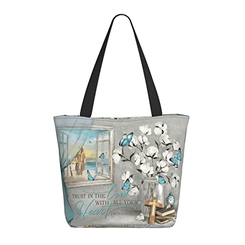 SENROLAN Bible Tote Bag Christian Reusable Shopping Tote Bag Inspirational Scripture Gift Bags For Women Mothers Day