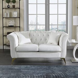 loveseat sofa,upholstered futon sofa with button tufted back,modern velvet loveseat sofa couch with armrest,mid-century 2 seater corner sofa couch with metal legs for apartments bedroom dorm,white