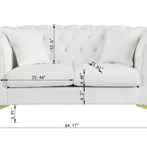 Loveseat Sofa,Upholstered Futon Sofa with Button Tufted Back,Modern Velvet Loveseat Sofa Couch with Armrest,Mid-Century 2 Seater Corner Sofa Couch with Metal Legs for Apartments Bedroom Dorm,White