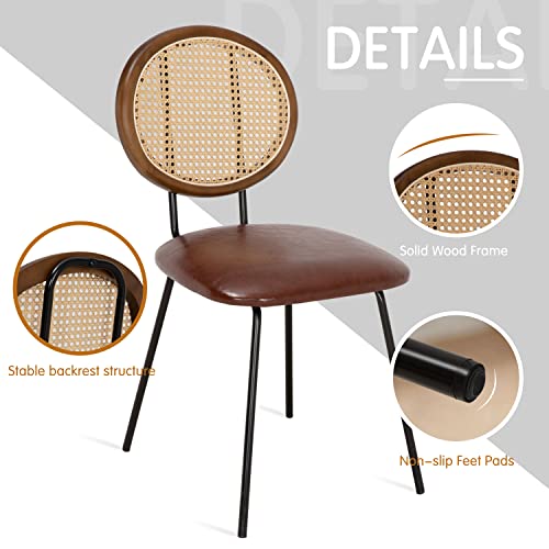 Okeysen Rattan Dining Chair,Indoor Kitchen Dining Chairs Set of 6,Mid-Century Modern Dining Chairs with Metal Leg&Rattan Backrest,Armless Mesh Back Cane Chairs for Dining Room