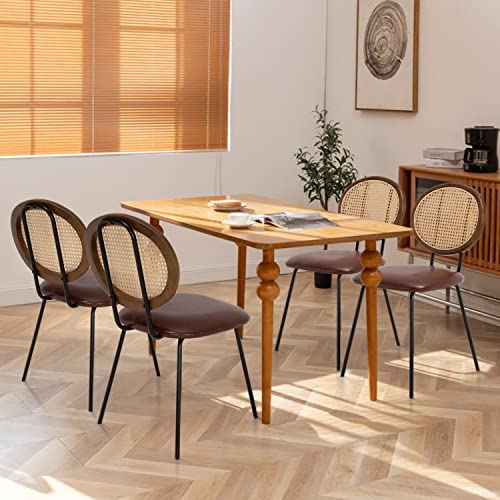 Okeysen Rattan Dining Chair,Indoor Kitchen Dining Chairs Set of 6,Mid-Century Modern Dining Chairs with Metal Leg&Rattan Backrest,Armless Mesh Back Cane Chairs for Dining Room