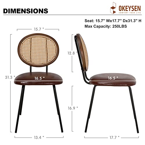 Okeysen Rattan Dining Chair,Indoor Kitchen Dining Chairs Set of 6,Mid-Century Modern Dining Chairs with Metal Leg&Rattan Backrest,Armless Mesh Back Cane Chairs for Dining Room