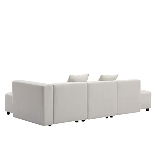 Modular Sectional Sofa, Right Hand Facing Sectional, Luxury Modern 4-Seat Couch with 2 Comfortable Pillows for Bedroom Living Room Office Apartment (Beige)
