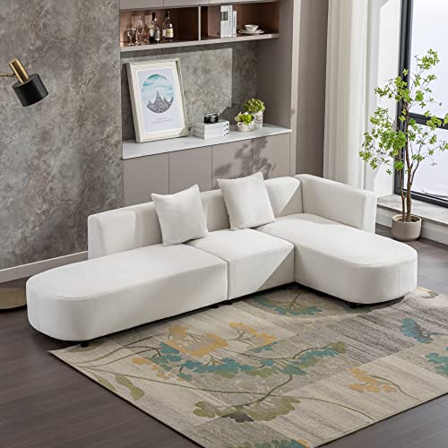 Modular Sectional Sofa, Right Hand Facing Sectional, Luxury Modern 4-Seat Couch with 2 Comfortable Pillows for Bedroom Living Room Office Apartment (Beige)