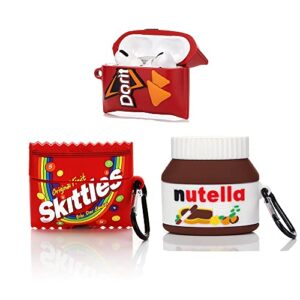 (3pack) case for airpods pro, suublg silicone airpods pro case protective cover with cute funny skin design, with keychain (snack5+6+nutella)