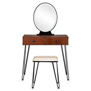 wykdd dresser set dressing table bedroom wrought iron dresser black iron feet brown table top built-in 3 color led