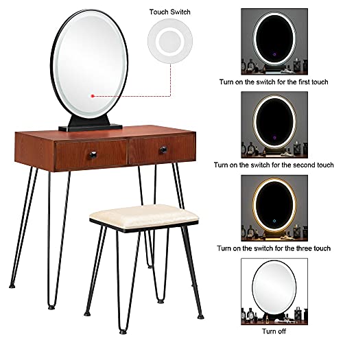 WYKDD Dresser Set Dressing Table Bedroom Wrought Iron Dresser Black Iron feet Brown Table top Built-in 3 Color led