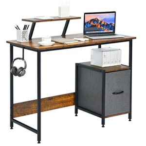 trexd computer desk writing workstation w/movable storage rack & shelf for home office