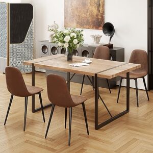 55 in modern dining table set for 4, 5-piece kitchen dining table set, modern rectangle wood dining table and fabric chairs set for 4 suitable for dining room, living room (brown, table+4 chairs)