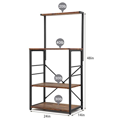 WYKDD 4 Tier Wooden Kitchen Storage Rack Bakery Shelf with 4 Tier Microwave Oven Farmhouse Rustic Industrial Style X Design Frame