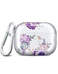 jiaxiufen for airpods pro 2nd generation case cover gold glitter butterfly design protective tpu skin for women girl with keychain compatible with airpods pro 2019/pro 2 gen 2022 flower purple