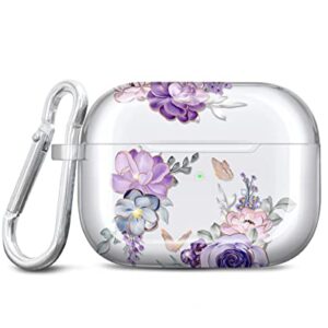 JIAXIUFEN for Airpods Pro 2nd Generation Case Cover Gold Glitter Butterfly Design Protective TPU Skin for Women Girl with Keychain Compatible with AirPods Pro 2019/Pro 2 Gen 2022 Flower Purple