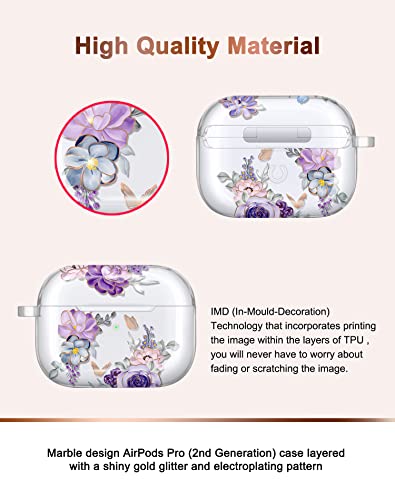 JIAXIUFEN for Airpods Pro 2nd Generation Case Cover Gold Glitter Butterfly Design Protective TPU Skin for Women Girl with Keychain Compatible with AirPods Pro 2019/Pro 2 Gen 2022 Flower Purple