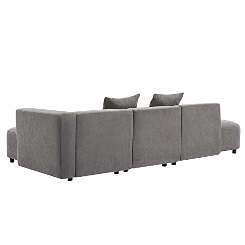 Polibi Chenille Upholstered Sofa Couch with 2 Pillows, Modern L-Shape 5-Seat Sofa for Living Room, Hotel, Office Reception, Grey