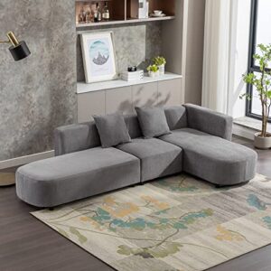 polibi chenille upholstered sofa couch with 2 pillows, modern l-shape 5-seat sofa for living room, hotel, office reception, grey