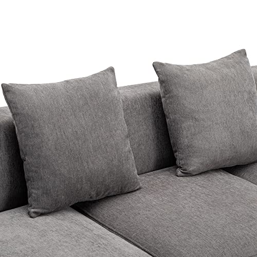 Polibi Chenille Upholstered Sofa Couch with 2 Pillows, Modern L-Shape 5-Seat Sofa for Living Room, Hotel, Office Reception, Grey