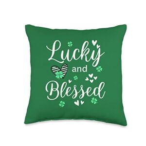 st patrick's day designs for christians lucky and blessed st patricks day throw pillow, 16x16, multicolor