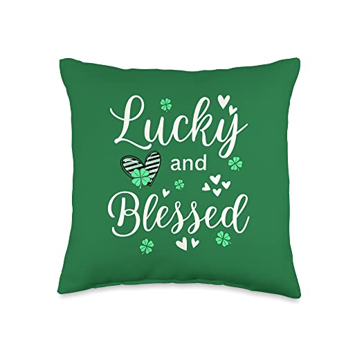 St Patrick's Day Designs for Christians Lucky and Blessed St Patricks Day Throw Pillow, 16x16, Multicolor