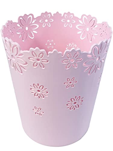 Nazr Wastebasket, Hollow Flower Shape Plastic Lidless Wastepaper Baskets Trash Can (S-Pink)