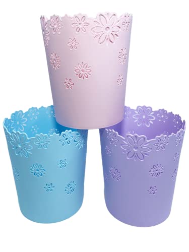 Nazr Wastebasket, Hollow Flower Shape Plastic Lidless Wastepaper Baskets Trash Can (S-Pink)