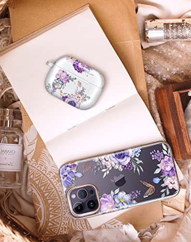 JIAXIUFEN for AirPods Pro 2019 / Airpods Pro 2nd Generation Case Cover Gold Sparkle Glitter Butterfly Design Cute Full Protective TPU Skin Accessories for Women Girl with Keychain, Flower Purple