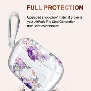 JIAXIUFEN for AirPods Pro 2019 / Airpods Pro 2nd Generation Case Cover Gold Sparkle Glitter Butterfly Design Cute Full Protective TPU Skin Accessories for Women Girl with Keychain, Flower Purple