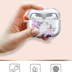 JIAXIUFEN for AirPods Pro 2019 / Airpods Pro 2nd Generation Case Cover Gold Sparkle Glitter Butterfly Design Cute Full Protective TPU Skin Accessories for Women Girl with Keychain, Flower Purple