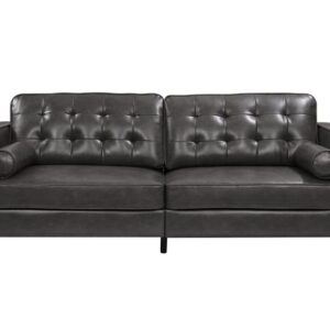 Light luxury Style Couches 85 inch Mid Century Tufted Leather Loveseat Sofa with 2 Bolster Pillows,Modern Upholstered 3 Seater Sofa w/Tufted Backrest for Living RoomBedroom,Apartment,Office(Dark grey)