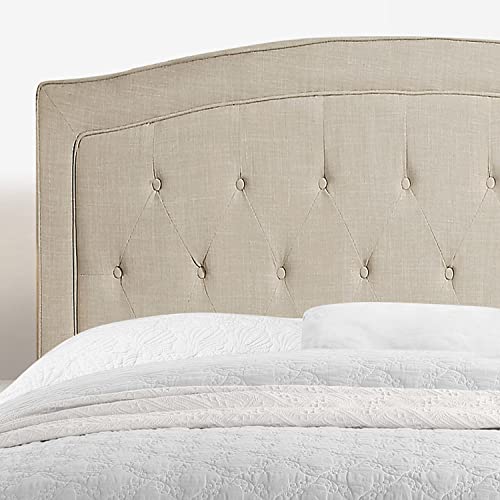 Rosevera Layla Panel Bed Frame with Adjustable Button-Tufted Headboard for Bedroom/Linen Upholstered/Wood Slat Support/Easy Assembly,Queen,Warm Beige