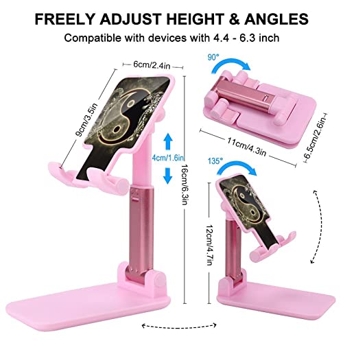 Yin Yang Dragons Tiger Cell Phone Stand for Desk Foldable Phone Holder Height Angle Adjustable Sturdy Stand Pink-Style