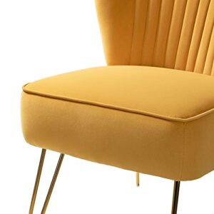 TINA'S HOME Small Velvet Accent Chair, Modern Armless Accent Chair with Golden Metal Legs & Velvet Tufted Upholstered, Living Room Velvet Dining Side Chair Suitable for Small Spaces, Mustard