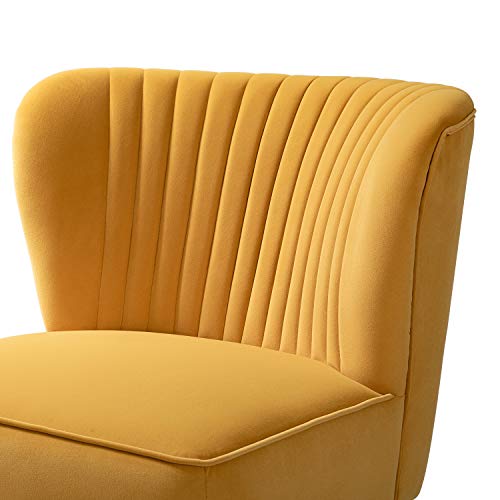 TINA'S HOME Small Velvet Accent Chair, Modern Armless Accent Chair with Golden Metal Legs & Velvet Tufted Upholstered, Living Room Velvet Dining Side Chair Suitable for Small Spaces, Mustard