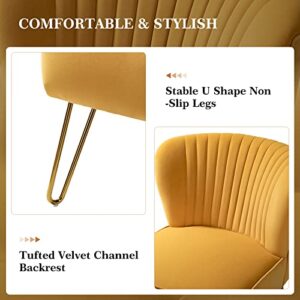 TINA'S HOME Small Velvet Accent Chair, Modern Armless Accent Chair with Golden Metal Legs & Velvet Tufted Upholstered, Living Room Velvet Dining Side Chair Suitable for Small Spaces, Mustard