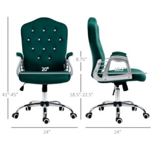 Vinsetto Home Office Chair, Velvet Computer Chair, Button Tufted Desk Chair with Swivel Wheels, Adjustable Height, and Tilt Function, Dark Green