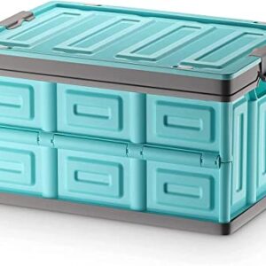 Azure Sky Foldable Storage Boxes with Lids Side Opening Collapsible Plastic Storage Bins Organizer Containers Baskets Cub with Cover,Portable Stackable Utility Crates Storage Box (Blue, 30L) 1-pack