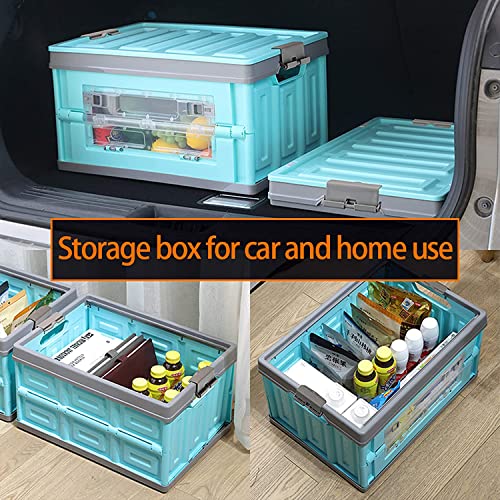 Azure Sky Foldable Storage Boxes with Lids Side Opening Collapsible Plastic Storage Bins Organizer Containers Baskets Cub with Cover,Portable Stackable Utility Crates Storage Box (Blue, 30L) 1-pack