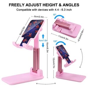 Flying Hummingbird Cell Phone Stand for Desk Foldable Phone Holder Height Angle Adjustable Sturdy Stand Pink-Style