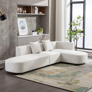 nckmyb modern l shaped sectional sofa with circular seat, luxury sofa with 2 pillows, right hand facing upholstery couch for living room, apartment, office (beige)