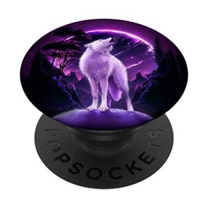 white wolves howling at moon northern lights pretty wolf popsockets swappable popgrip